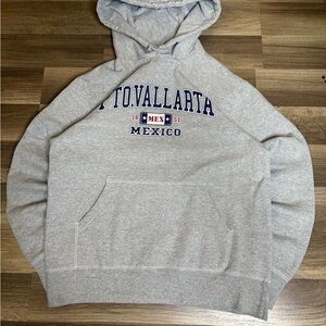 Caribbean Side Gray Pullover Hoodie Men's Graphic Print Pockets Hooded Size S